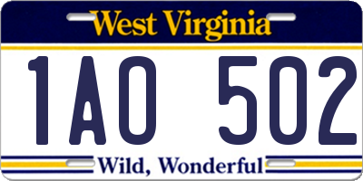 WV license plate 1AO502