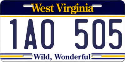 WV license plate 1AO505