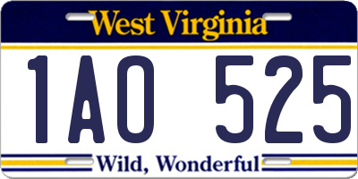 WV license plate 1AO525