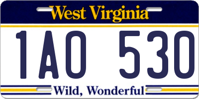 WV license plate 1AO530