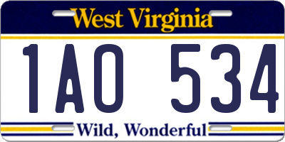 WV license plate 1AO534