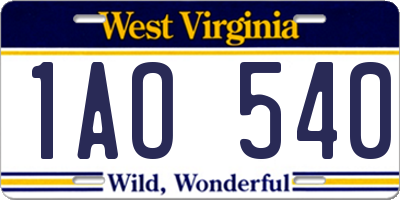 WV license plate 1AO540
