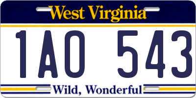 WV license plate 1AO543
