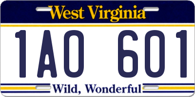 WV license plate 1AO601