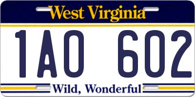 WV license plate 1AO602