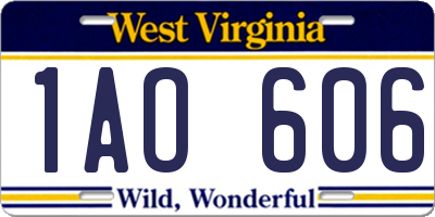 WV license plate 1AO606