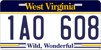 WV license plate 1AO608