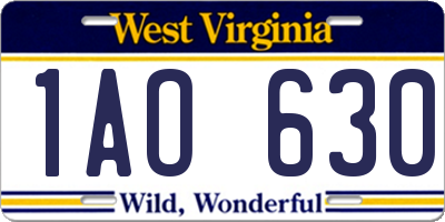 WV license plate 1AO630