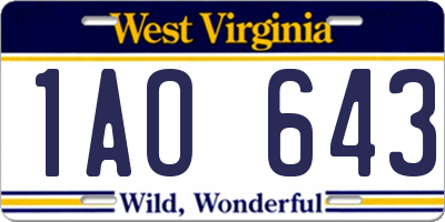 WV license plate 1AO643