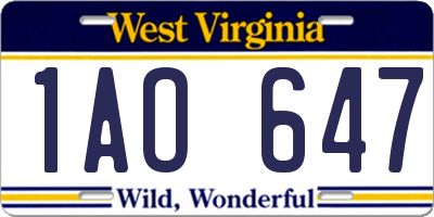 WV license plate 1AO647