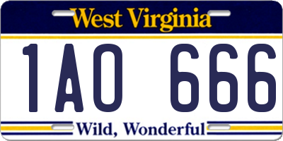 WV license plate 1AO666