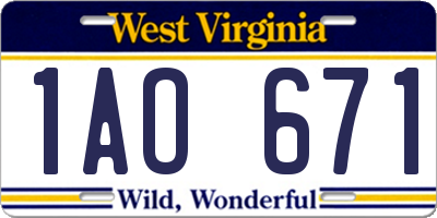 WV license plate 1AO671