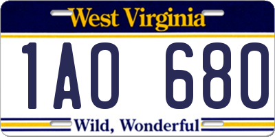 WV license plate 1AO680