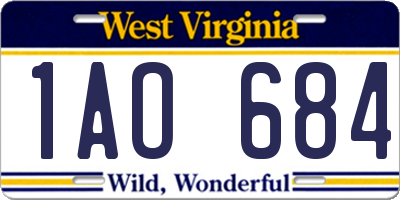 WV license plate 1AO684