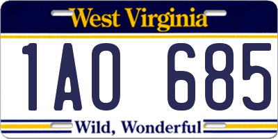WV license plate 1AO685