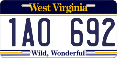 WV license plate 1AO692