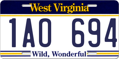 WV license plate 1AO694