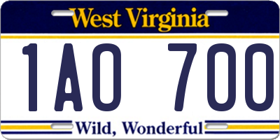 WV license plate 1AO700