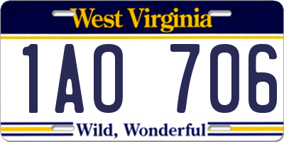 WV license plate 1AO706