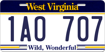 WV license plate 1AO707