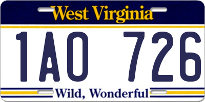 WV license plate 1AO726
