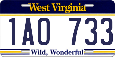 WV license plate 1AO733