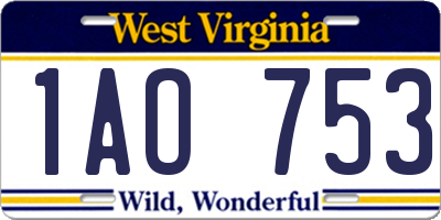 WV license plate 1AO753
