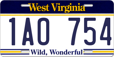 WV license plate 1AO754
