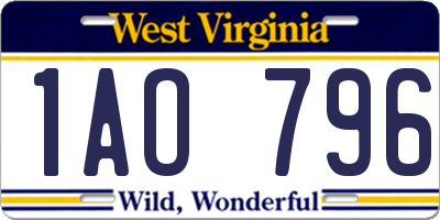 WV license plate 1AO796