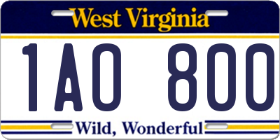 WV license plate 1AO800