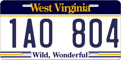 WV license plate 1AO804