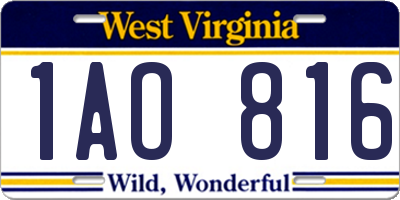 WV license plate 1AO816