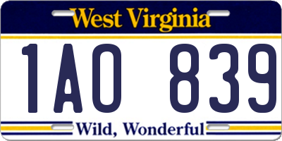WV license plate 1AO839