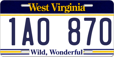 WV license plate 1AO870