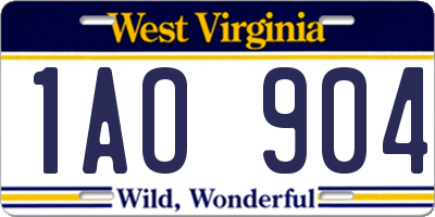 WV license plate 1AO904