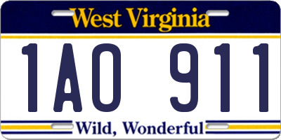 WV license plate 1AO911