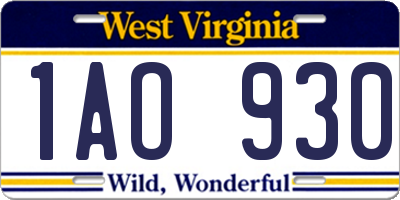 WV license plate 1AO930