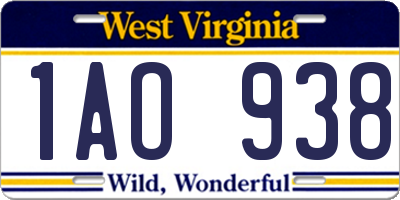 WV license plate 1AO938