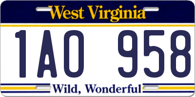 WV license plate 1AO958