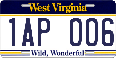 WV license plate 1AP006