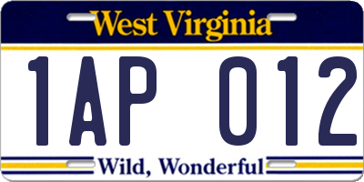 WV license plate 1AP012