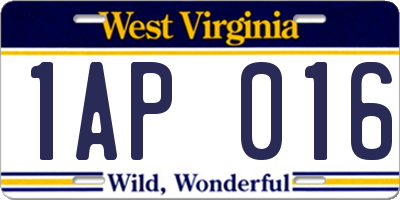 WV license plate 1AP016