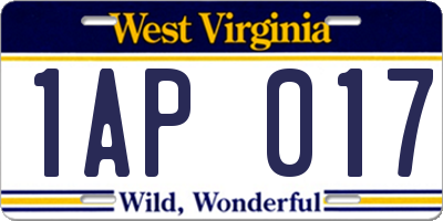 WV license plate 1AP017