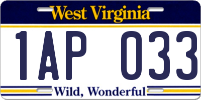 WV license plate 1AP033