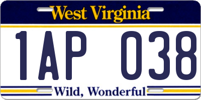 WV license plate 1AP038