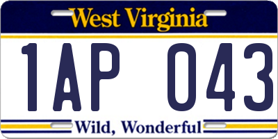 WV license plate 1AP043