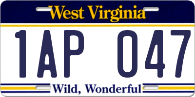WV license plate 1AP047