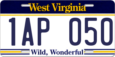 WV license plate 1AP050