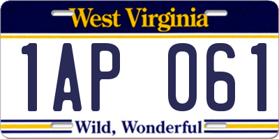 WV license plate 1AP061