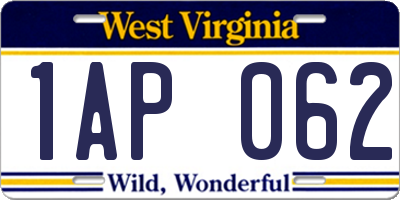 WV license plate 1AP062